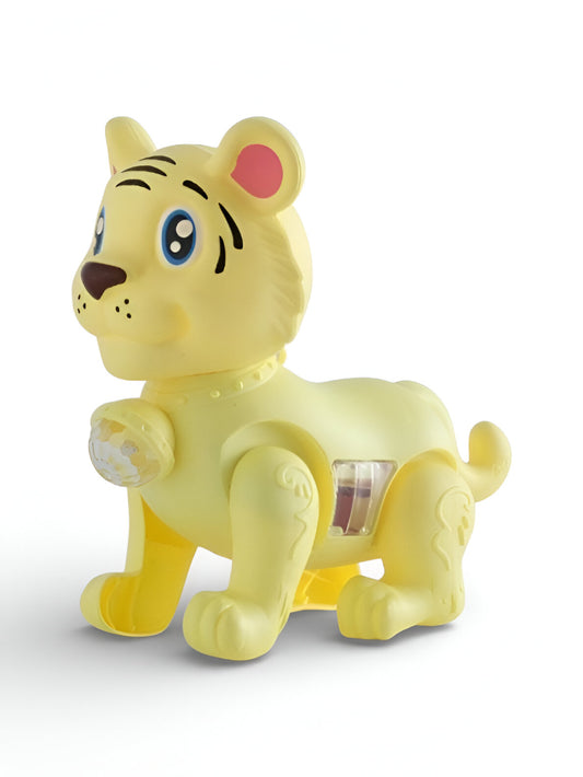 Battery Operated Walking Tiger Toy with Music and LED Lights - Interactive Robotic Animal Toy for Toddlers, 360 Degree Rotation and Realistic Sound - Yellow Tiger Figure for Kids 3+ LMI10700
