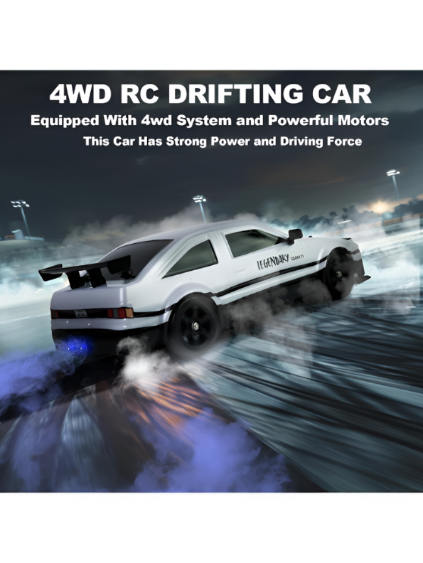 1:16 Scale RC Drift Car - AE86 Retro Racing Stunt Car with LED Lights, 2.4GHz High-Speed Remote Control Toy for Boys & Adults, 4WD On-Road Drift Stunt Vehicle (White/Black) LMI15079