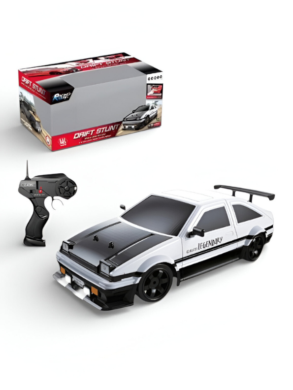 1:16 Scale RC Drift Car - AE86 Retro Racing Stunt Car with LED Lights, 2.4GHz High-Speed Remote Control Toy for Boys & Adults, 4WD On-Road Drift Stunt Vehicle (White/Black) LMI15079
