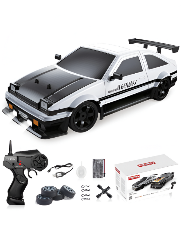 1:16 Scale RC Drift Car - AE86 Retro Racing Stunt Car with LED Lights, 2.4GHz High-Speed Remote Control Toy for Boys & Adults, 4WD On-Road Drift Stunt Vehicle (White/Black) LMI15079