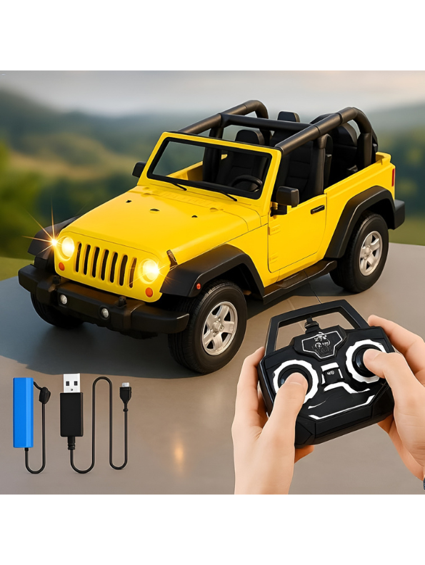 Remote Control Jeep Toy Car for Kids - 1:22 Scale Yellow Off-Road RC Crawler Model with 3.7V Rechargeable Battery and Steering Remote, Open-Top Wrangler Style Toy For Kids LMI8550