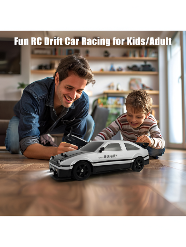 1:16 Scale RC Drift Car - AE86 Retro Racing Stunt Car with LED Lights, 2.4GHz High-Speed Remote Control Toy for Boys & Adults, 4WD On-Road Drift Stunt Vehicle (White/Black) LMI15079