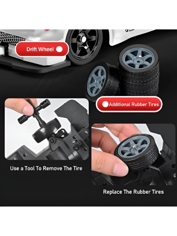 1:16 Scale RC Drift Car - AE86 Retro Racing Stunt Car with LED Lights, 2.4GHz High-Speed Remote Control Toy for Boys & Adults, 4WD On-Road Drift Stunt Vehicle (White/Black) LMI15079