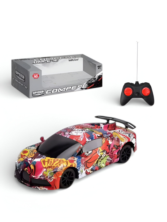 Remote Control Supercar 1:18 Scale – Vibrant Graffiti RC Car Toy for Kids, Wireless Speed Racing LMI13296