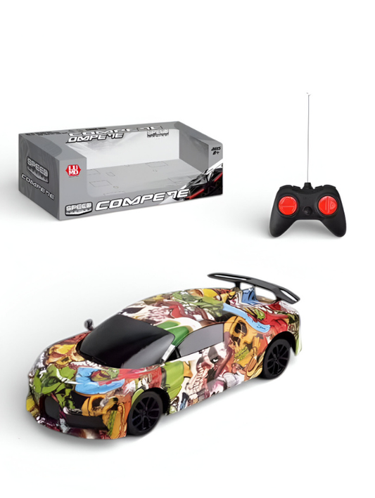 Speed Compete RC Car for Kids – 1:18 Scale Wireless Remote Control Supercar with Vibrant Graffiti Design, High-Performance Racing Toy LMI13296