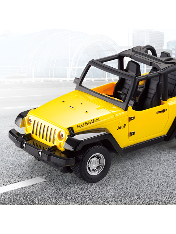 Remote Control Jeep Toy Car for Kids - 1:22 Scale Yellow Off-Road RC Crawler Model with 3.7V Rechargeable Battery and Steering Remote, Open-Top Wrangler Style Toy For Kids LMI8550