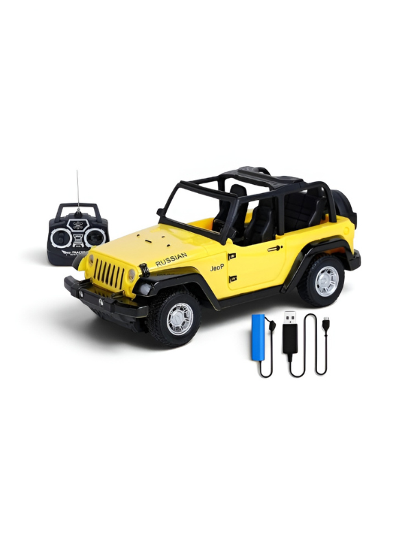 Remote Control Jeep Toy Car for Kids - 1:22 Scale Yellow Off-Road RC Crawler Model with 3.7V Rechargeable Battery and Steering Remote, Open-Top Wrangler Style Toy For Kids LMI8550