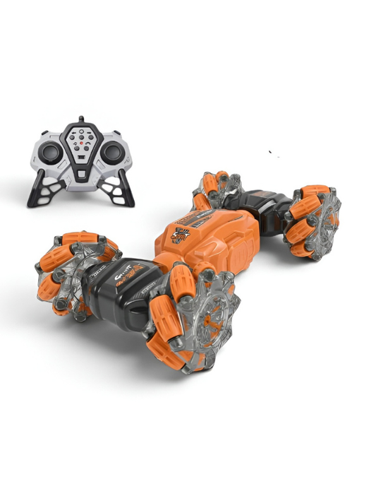 4WD RC Twisting Stunt Car – Orange Dual-Control (Hand Gesture & Remote) Toy Vehicle with Light-Up Mecanum Wheels & Music LMI14635