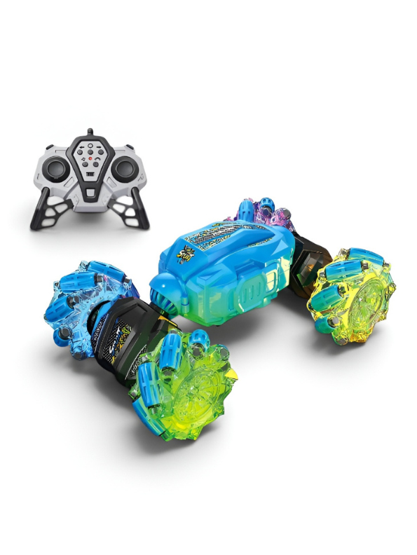 4WD RC Twisting Stunt Car – Blue Dual-Control (Hand Gesture & Remote) Toy Vehicle with Light-Up Mecanum Wheels & Music LMI14635