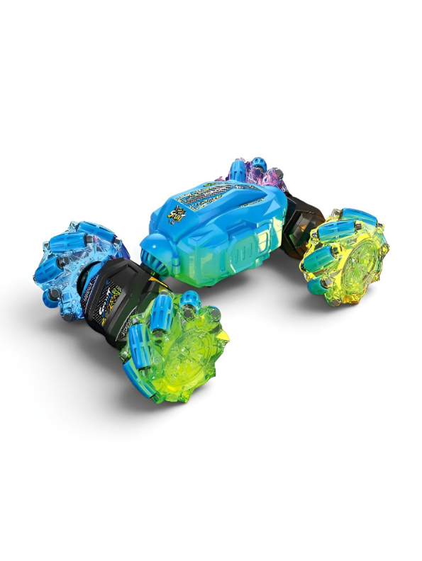 4WD RC Twisting Stunt Car – Blue Dual-Control (Hand Gesture & Remote) Toy Vehicle with Light-Up Mecanum Wheels & Music LMI14635