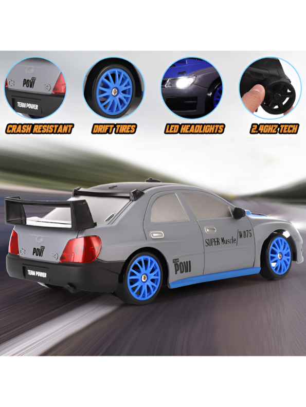 4WD RC Drift Car 1:24 Scale - 2.4GHz High-Speed Remote Control Muscle Car Toy with Extra Speed Tires and Traffic Cones NX16777