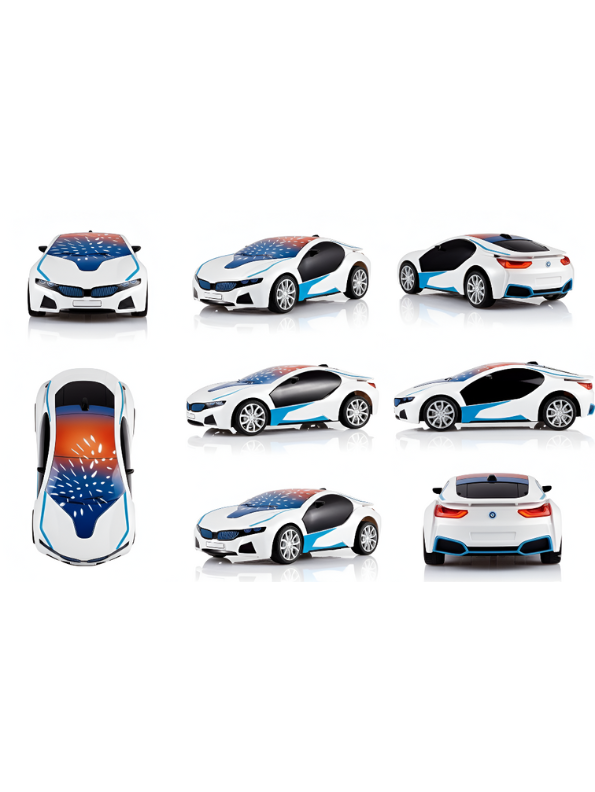 3D Famous Car Remote Control Toy - 1:22 Scale RC Car with 3D LED Light Effects, Battery Operated Racing Vehicle for Kids, Boys & Girls - White/Blue Edition LMI7667