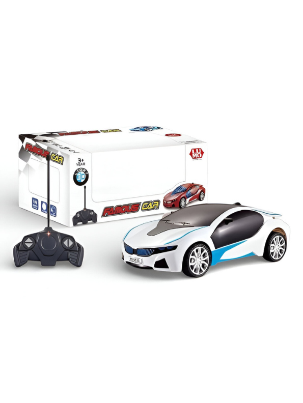 Remote Control BMW i8 Style Toy Car - 1:18 Scale RC Famous Car with Radio Control & 3D Lighting - White & Blue Sports Car for Kids Ages 3+ LMI7663