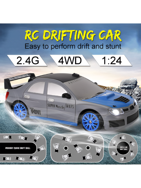 4WD RC Drift Car 1:24 Scale - 2.4GHz High-Speed Remote Control Muscle Car Toy with Extra Speed Tires and Traffic Cones NX16777