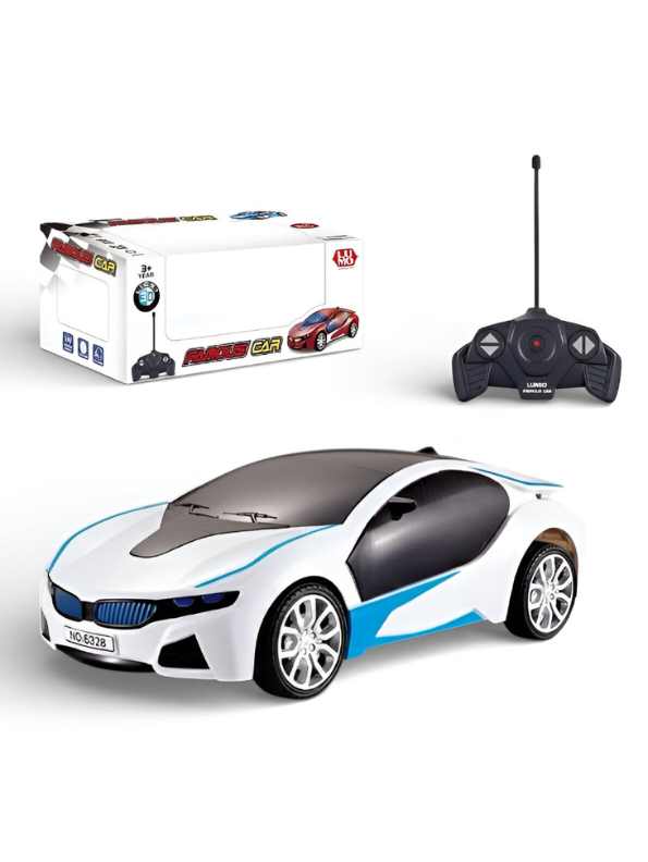 Remote Control BMW i8 Style Toy Car - 1:18 Scale RC Famous Car with Radio Control & 3D Lighting - White & Blue Sports Car for Kids Ages 3+ LMI7663