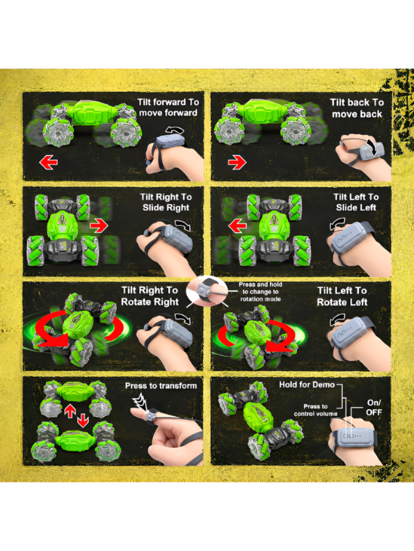 4WD RC Twisting Stunt Car – Dual-Control (Hand Gesture & Remote) Toy Vehicle with Light-Up Mecanum Wheels & Music LMI14635