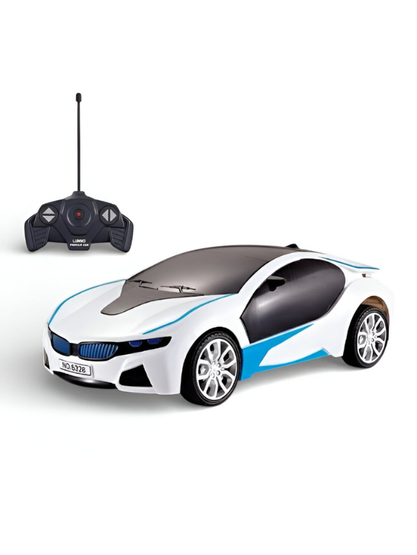 Remote Control BMW i8 Style Toy Car - 1:18 Scale RC Famous Car with Radio Control & 3D Lighting - White & Blue Sports Car for Kids Ages 3+ LMI7663