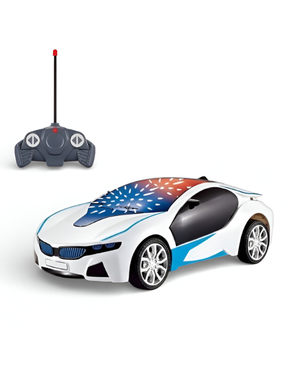 3D Famous Car Remote Control Toy - 1:22 Scale RC Car with 3D LED Light Effects, Battery Operated Racing Vehicle for Kids, Boys & Girls - White/Blue Edition LMI7667
