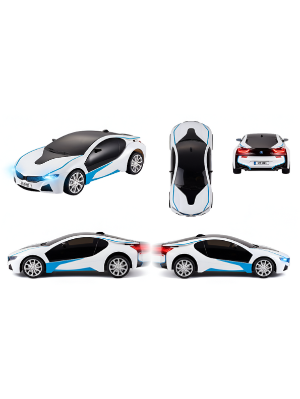 Remote Control BMW i8 Style Toy Car - 1:18 Scale RC Famous Car with Radio Control & 3D Lighting - White & Blue Sports Car for Kids Ages 3+ LMI7663