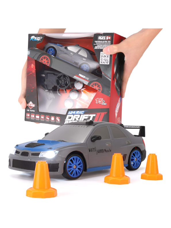 4WD RC Drift Car 1:24 Scale - 2.4GHz High-Speed Remote Control Muscle Car Toy with Extra Speed Tires and Traffic Cones NX16777