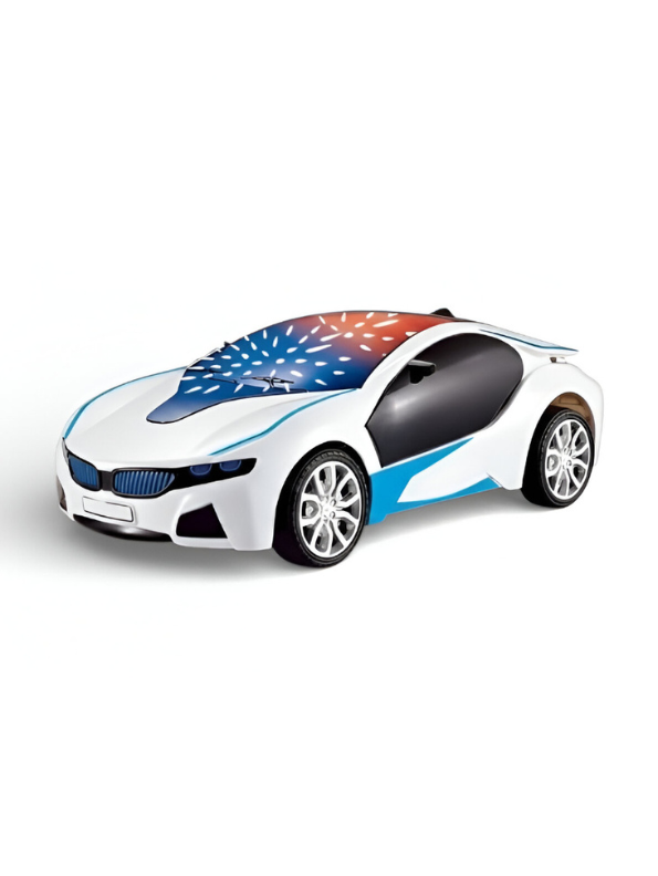 3D Famous Car Remote Control Toy - 1:22 Scale RC Car with 3D LED Light Effects, Battery Operated Racing Vehicle for Kids, Boys & Girls - White/Blue Edition LMI7667
