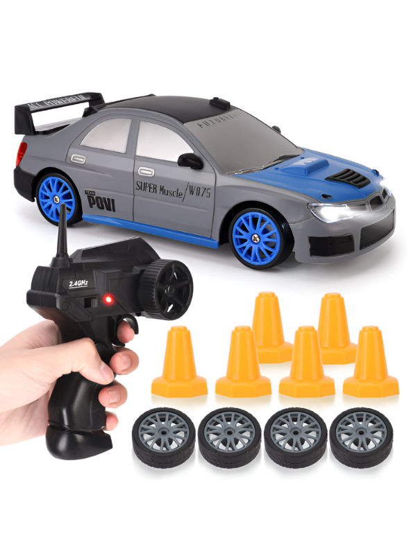 4WD RC Drift Car 1:24 Scale - 2.4GHz High-Speed Remote Control Muscle Car Toy with Extra Speed Tires and Traffic Cones NX16777