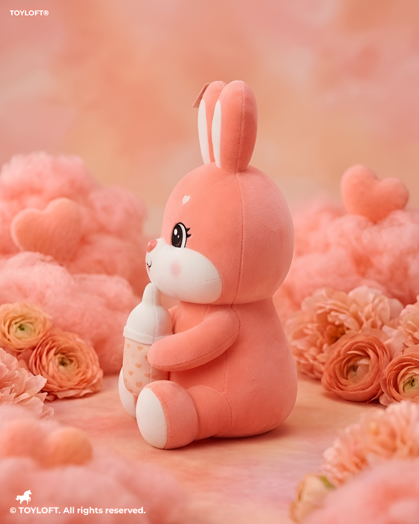 Rabbit Soft Toy with Feeding Bottle – 10-Inch Pink Cute Plush Stuffed Animal for Kids ST12508