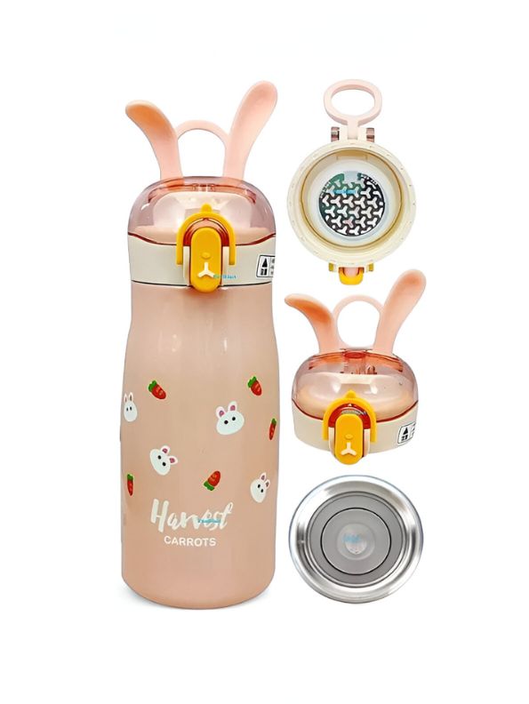 Pink - Rabbiyt Bunny Ears Water Bottle for Kids 300ml – Cute & Safe Sipper for School & Travel NOV3557.