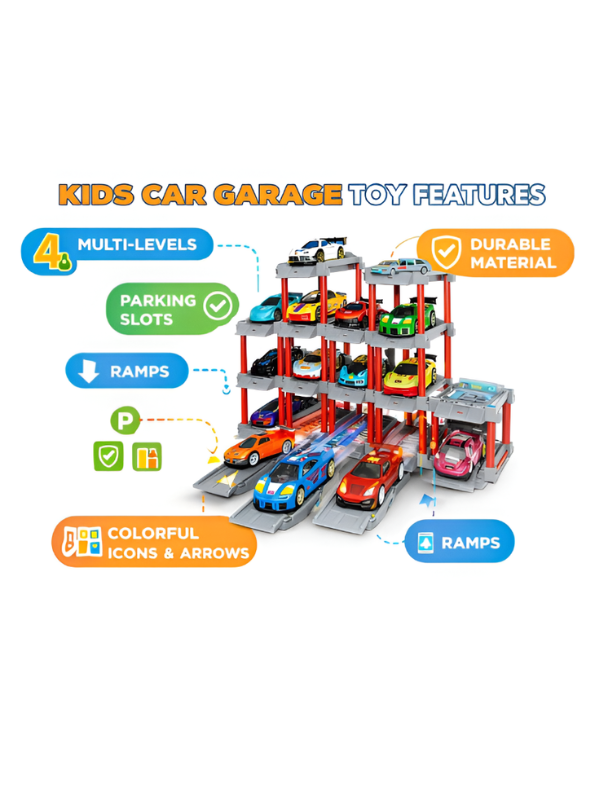 Racing Garage Toy Playset – Multi-Level Parking Lot with Cars & Launch Ramps Set NX16705.