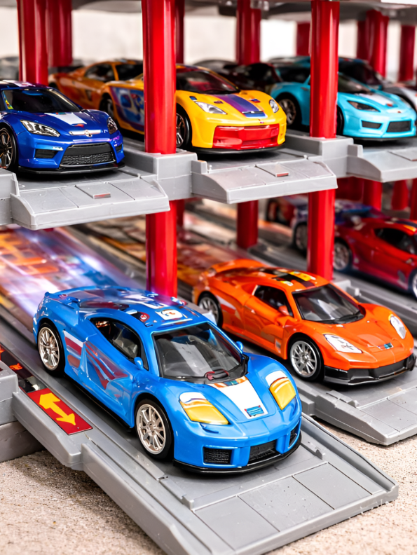 Racing Garage Toy Playset – Multi-Level Parking Lot with Cars & Launch Ramps Set NX16705.