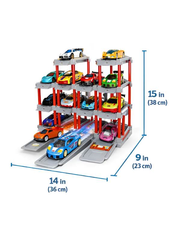 Racing Garage Toy Playset – Multi-Level Parking Lot with Cars & Launch Ramps Set NX16705.