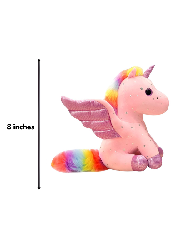 Pink - Rainbow Unicorn Plushie – 8-inch Unicorn Stuffed Animal with Rainbow Mane, Wings, and Sparkles LMI11550.