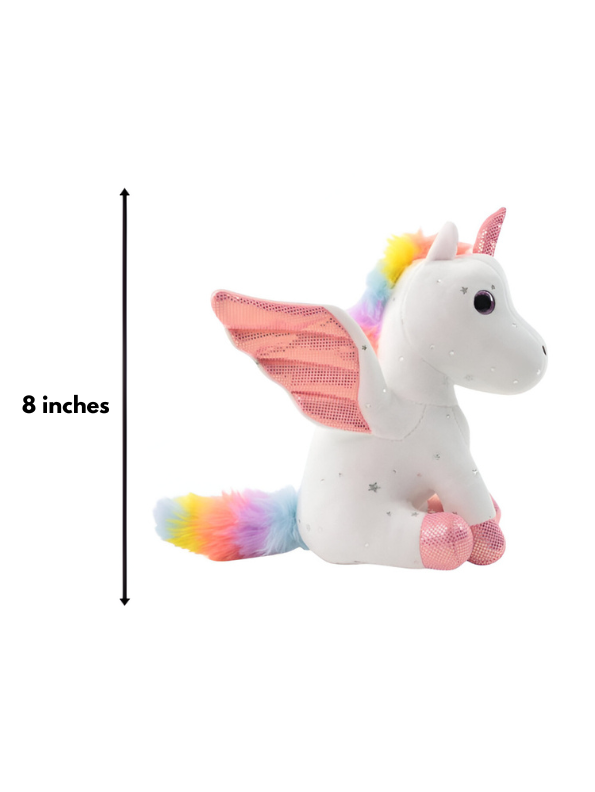 Rainbow Unicorn Plushie – 8-inch Unicorn Stuffed Animal with Rainbow Mane, Wings, and Sparkles LMI11550.