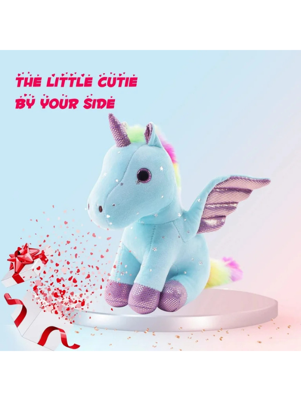 Turquoise - Rainbow Unicorn Plushie – 8-inch Unicorn Stuffed Animal with Rainbow Mane, Wings, and Sparkles LMI11550.