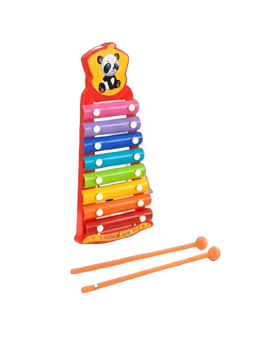 Rainbow Xylophone Toy for Toddlers – 8 Multi-Colored Metal Keys with Panda Design and 2 Mallets LMI7527.