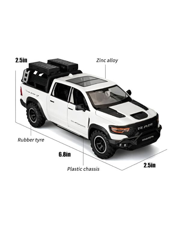 White - Ram Mammoth Diecast Car for Kids – Heavy-Duty Off-Road Metal Toy Vehicle Scale 1:32 TZ-OS1561.