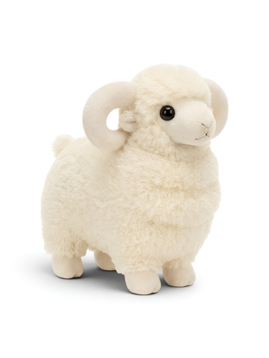 Ram Sheep Stuffed Animal Toy – Soft Plush 8" White Fluffy Lamb ST14468