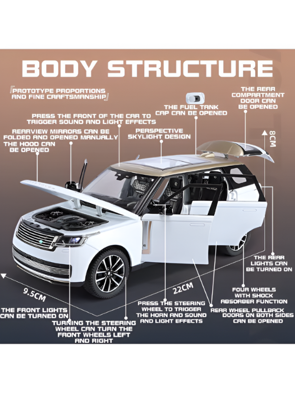 Range Rover Diecast Toy Car - 1:24 Scale Metal SUV with Sound & Light Effects LMI16846