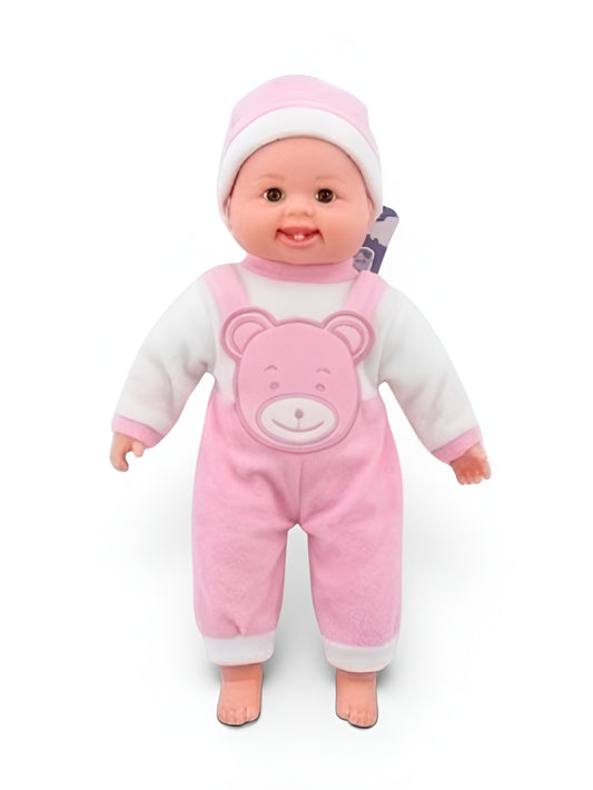 Realistic Baby Doll in Soft Pink Bear Overalls & Matching Beanie LMI7709.