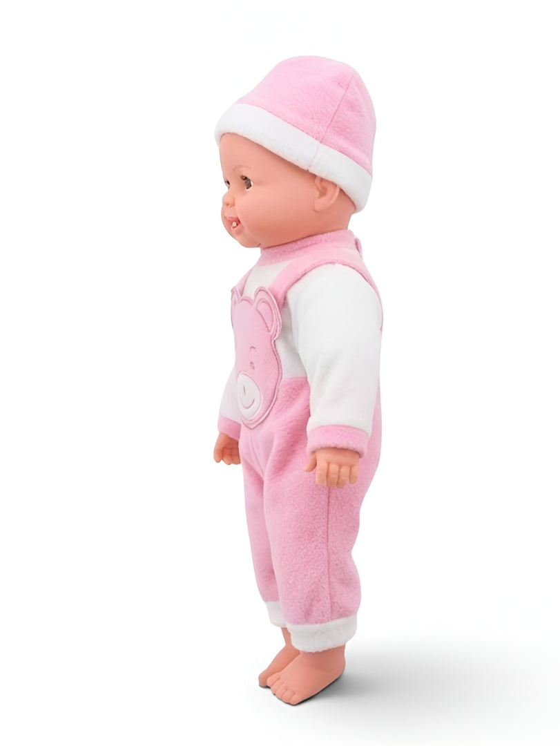 Realistic Baby Doll in Soft Pink Bear Overalls & Matching Beanie LMI7709.
