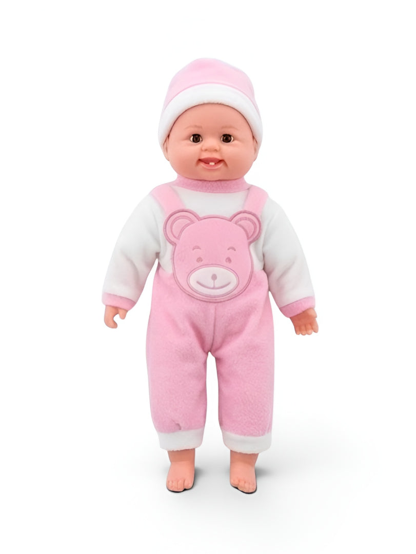 Realistic Baby Doll in Soft Pink Bear Overalls & Matching Beanie LMI7709.