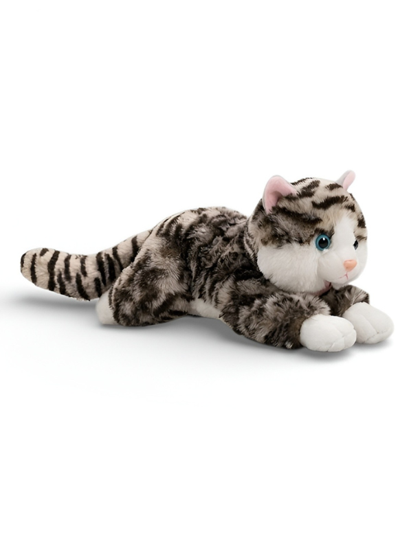 Realistic Grey Tabby Cat Plush Toy - 45cm Life-Size Stuffed Animal Kitten with Blue Eyes ST14593.