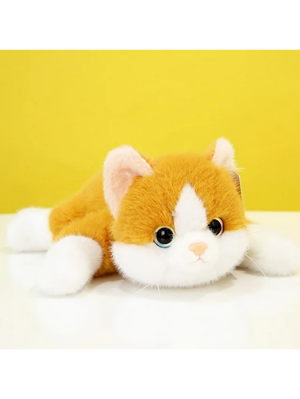 Realistic Kitten Plush Toy – Cute Lying Cat Soft Stuffed Animal Brown ST15158.