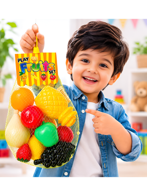 Realistic Pretend Play Fruit Set in Mesh Bag – Non-Toxic Early Learning & Kitchen Food Toy for Toddlers LMI15327
