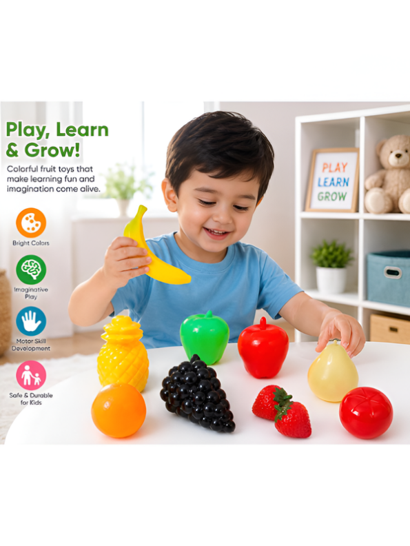 Realistic Pretend Play Fruit Set in Mesh Bag – Non-Toxic Early Learning & Kitchen Food Toy for Toddlers LMI15327