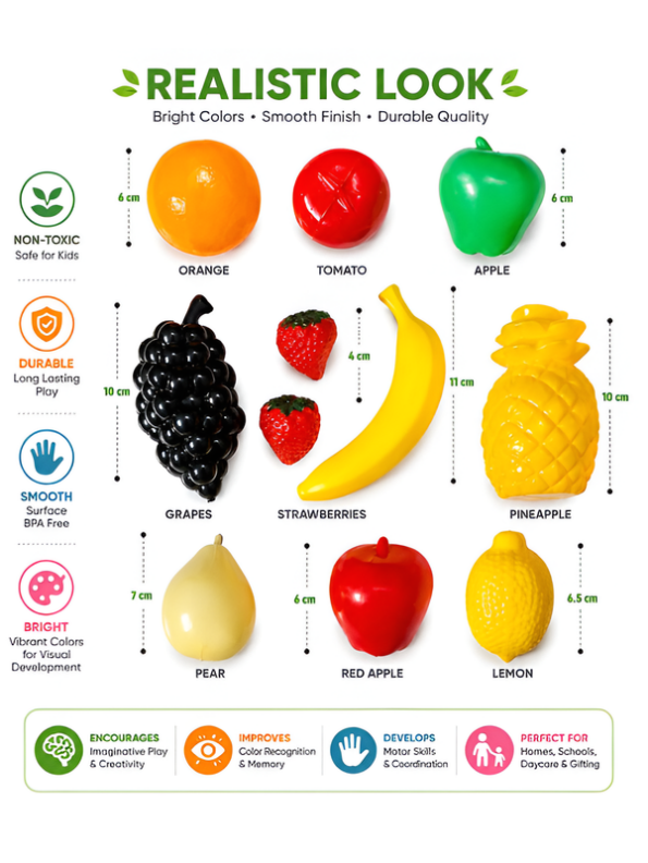 Realistic Pretend Play Fruit Set in Mesh Bag – Non-Toxic Early Learning & Kitchen Food Toy for Toddlers LMI15327