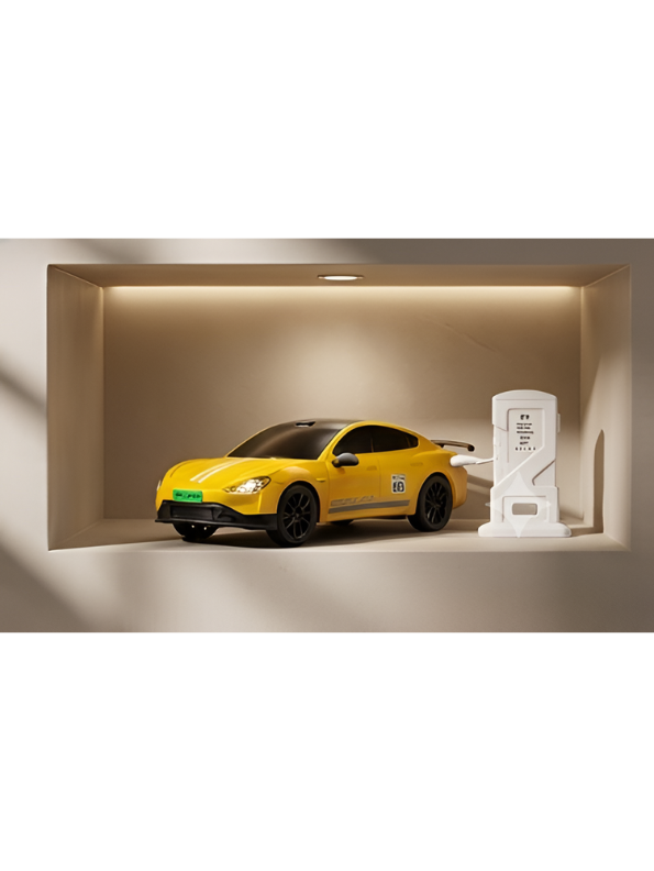 Rechargeable Remote Control EV New Energy Car Toy with 2.4GHz Remote & Toy Charging Station – Yellow High-Speed Electric RC Car for Kids Ages 6+ TV7341