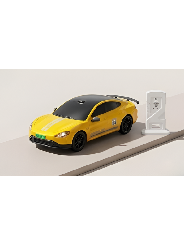Rechargeable Remote Control EV New Energy Car Toy with 2.4GHz Remote & Toy Charging Station – Yellow High-Speed Electric RC Car for Kids Ages 6+ TV7341