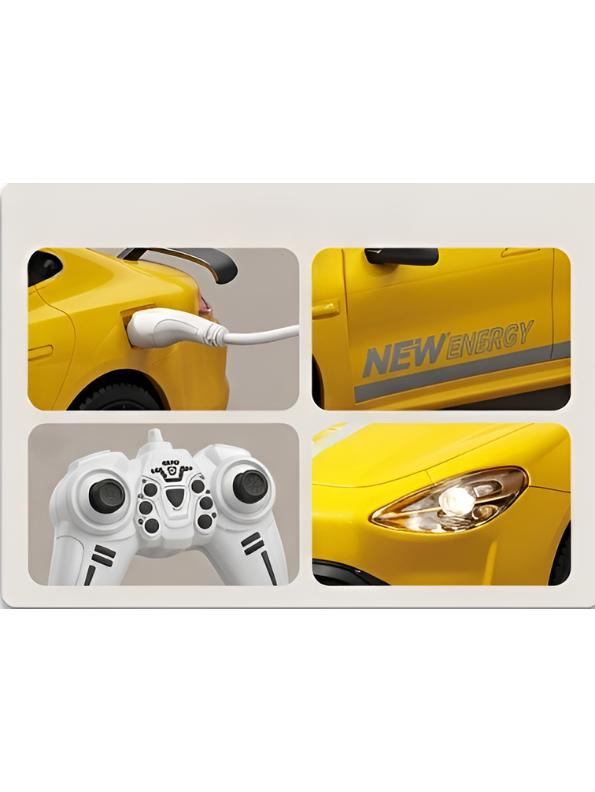 Rechargeable Remote Control EV New Energy Car Toy with 2.4GHz Remote & Toy Charging Station – Yellow High-Speed Electric RC Car for Kids Ages 6+ TV7341