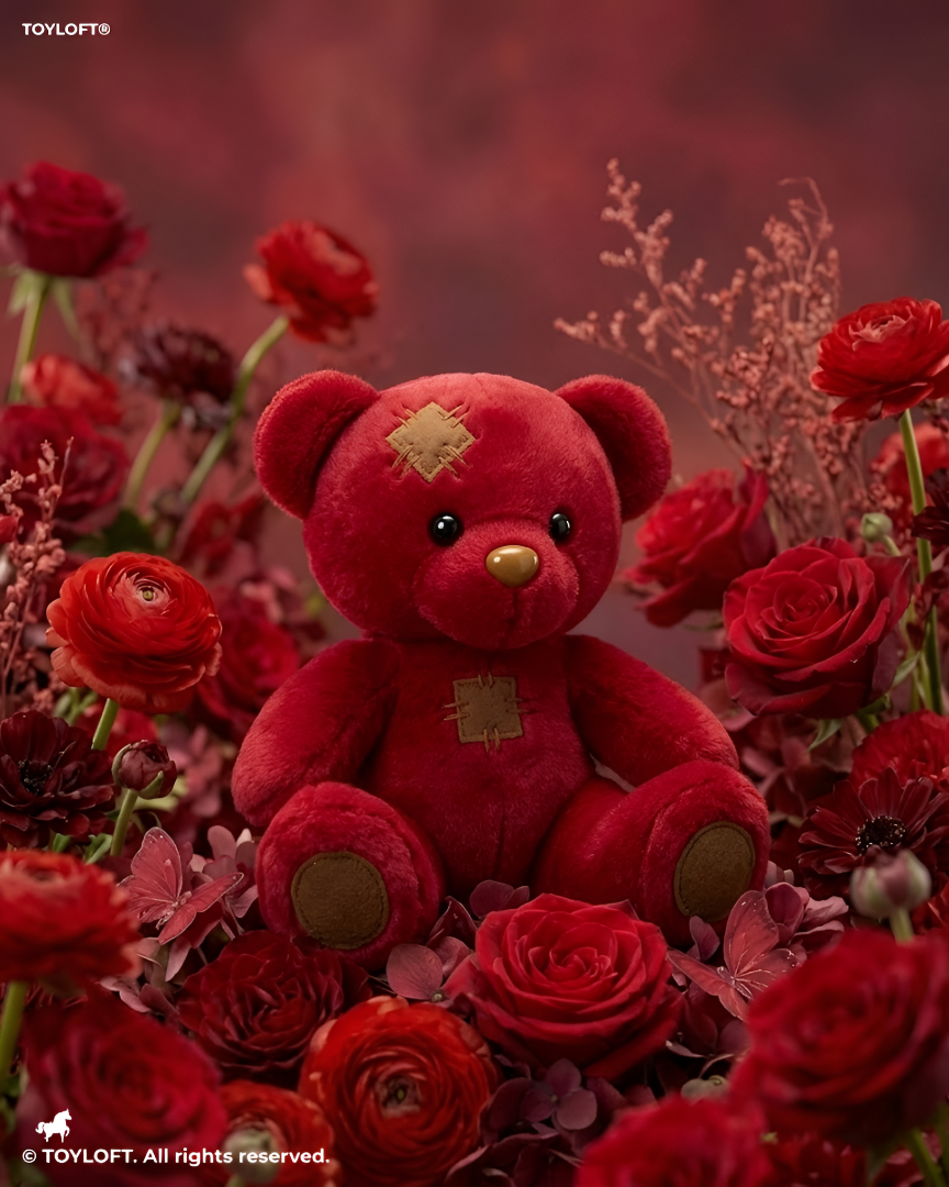 Red Patchwork Teddy Bear Plush Toy – 7" Soft Stuffed Animal Soft Toy ST15028